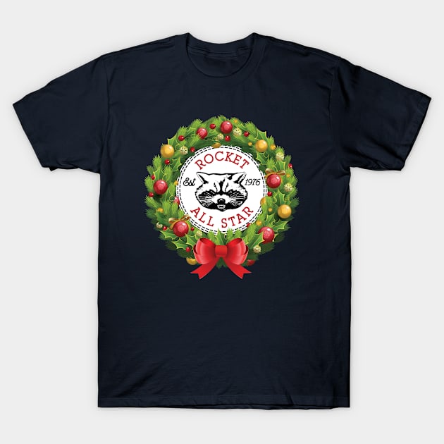 Christmas All Star Rocket Raccoon Guardians Of The Galaxy Wreath T-Shirt by Rebus28